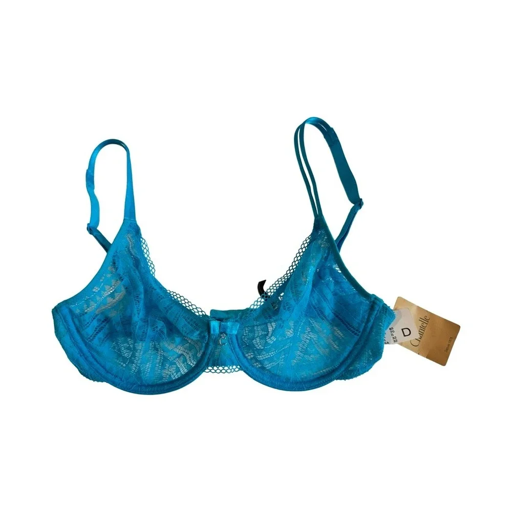 Chantelle Turquoise Blue Lace Unlined Underwire Bra 32D NWT 2141/JX - Picture 2 of 7